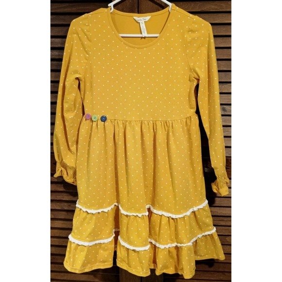 Matilda Jane Other - Matilda Jane Girl's Marigold Yellow White Polka Dot Dress Sz 16 Ruffle Boho